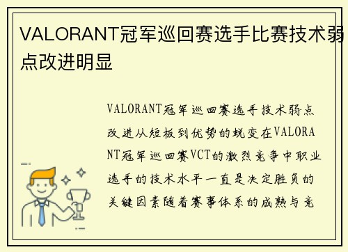 VALORANT冠军巡回赛选手比赛技术弱点改进明显