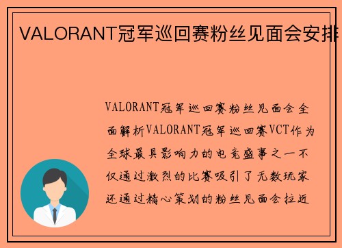 VALORANT冠军巡回赛粉丝见面会安排