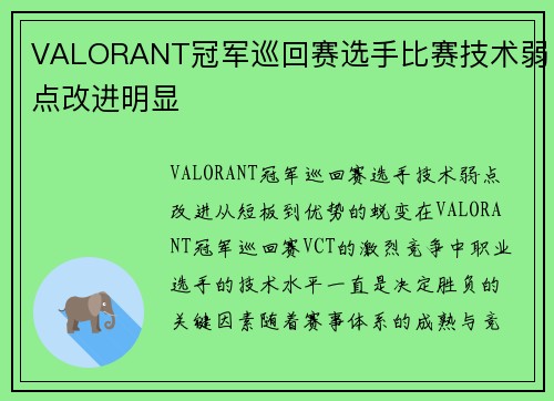 VALORANT冠军巡回赛选手比赛技术弱点改进明显