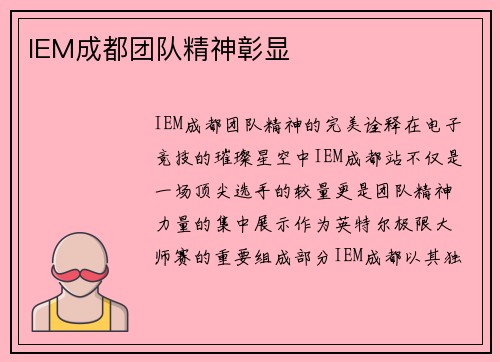IEM成都团队精神彰显